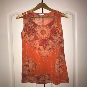 cabi Beautiful Orange Pattern Short Sleeve Blouse